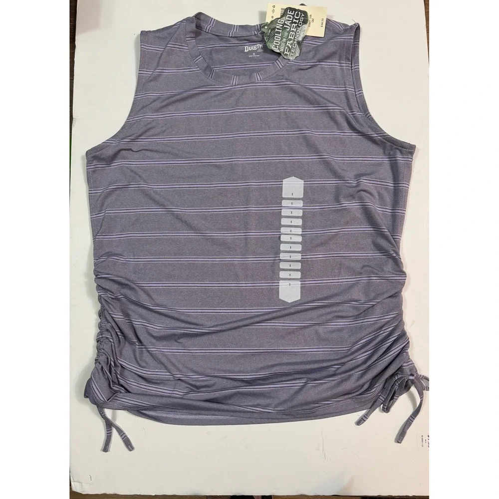 Duluth Trading Co Womens Cooling Jade Striped Ruched Side Tank Top Purple S